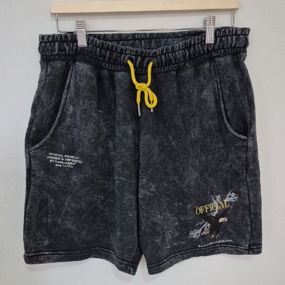 Acid Washed (Black) Distressed  Pull-on Casual Shorts, SzL